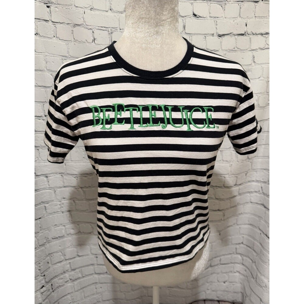 Beetlejuice Women's Skimmer Tee Black & White Stripe Short Sleeve Size XS